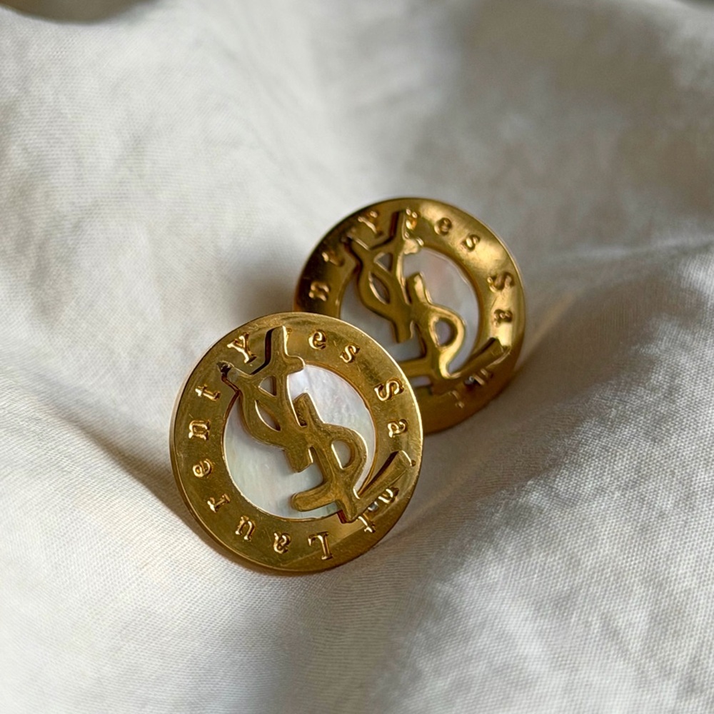 Yves Saint Laurent Gold Circular Logo Earrings